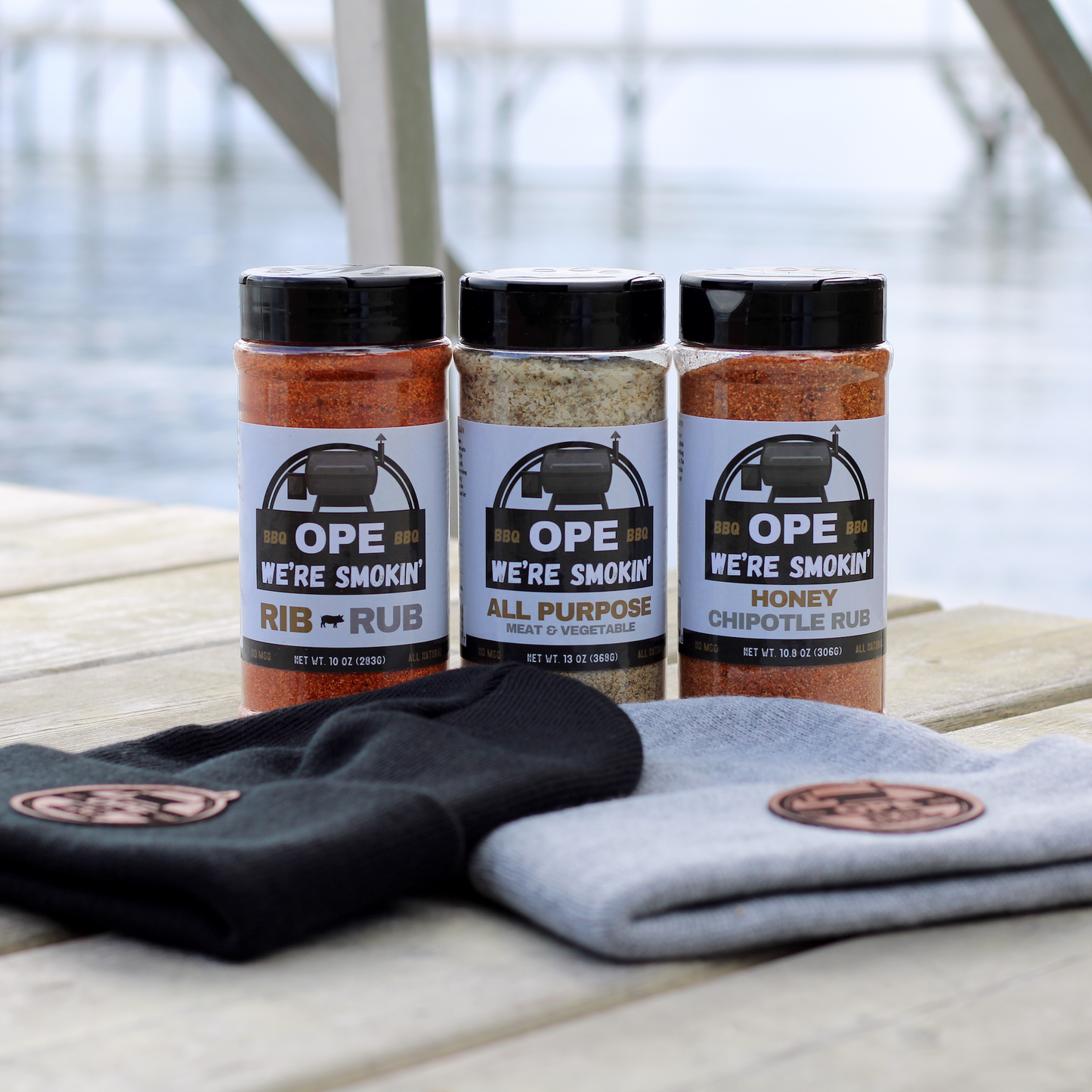 Smoker Combo - Black Beanie + Rib Rub, All Purpose Seasoning & Honey Chipotle