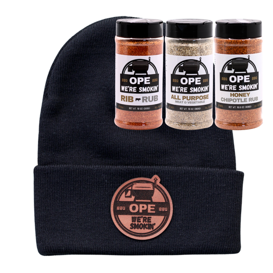 Smoker Combo - Black Beanie + Rib Rub, All Purpose Seasoning & Honey Chipotle