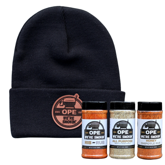 Smoker Combo - Black Beanie + Rib Rub, All Purpose Seasoning & Honey Chipotle